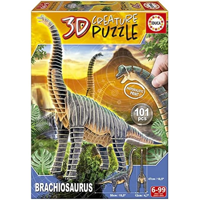 BRACHIOSAUR CREATURE PUZZLE, ASSEMBLE YOUR OWN 3D DINOSAUR, 50 CM LONG AND 47 CM HIGH, 101 PIECES OF THICK RECYCLED CARDBOARD, PHOTOREALISTIC IMAGES, FOR AGES 5 AND UP (19383) - Image 1